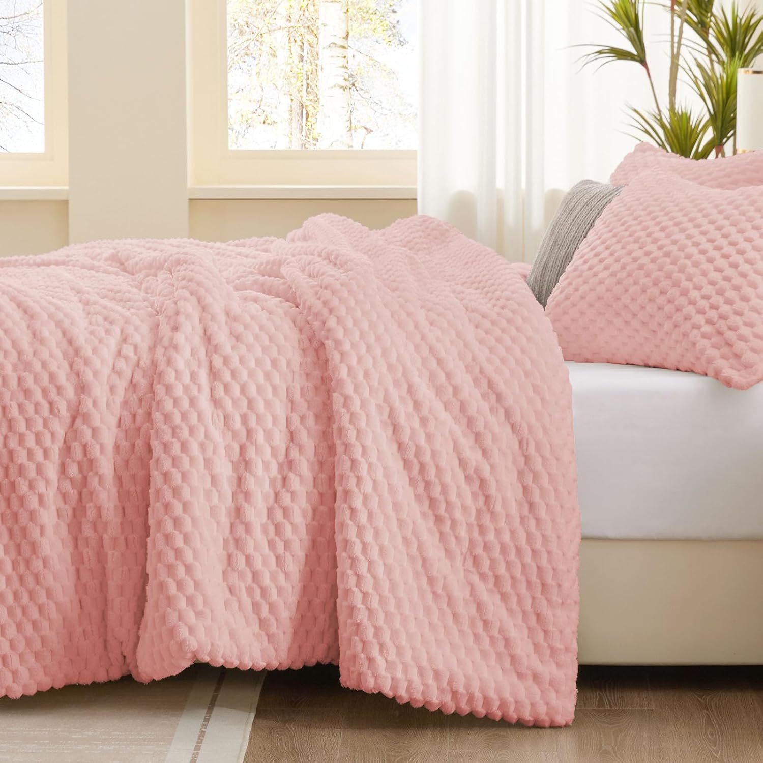Fluffy King Comforter Set - Luxury Fuzzy Brushed Plaid Bedding