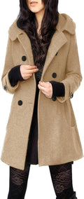 Tanming Women's Wool Double Breasted Pea Coat with Hood - Warm Above