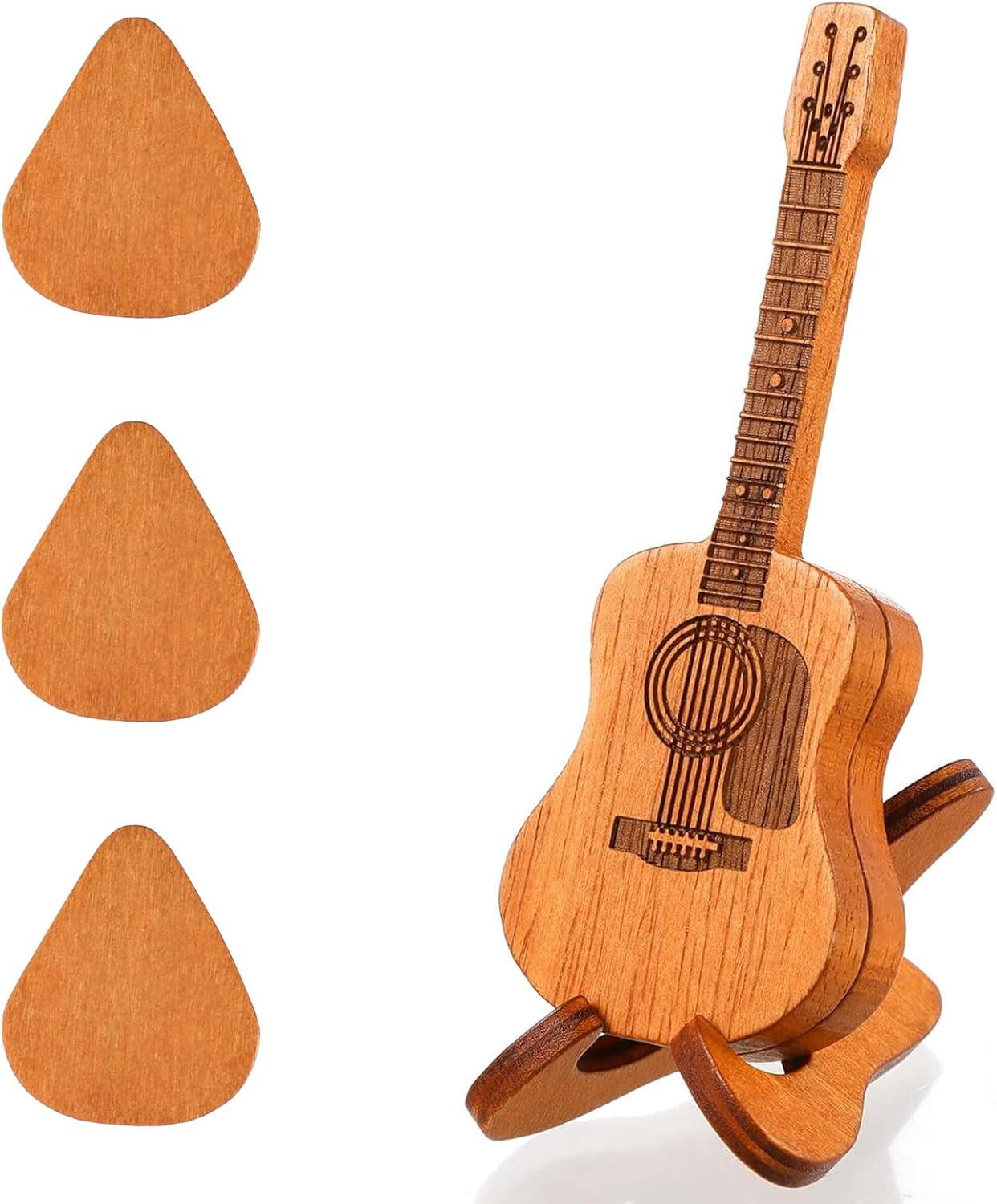 Wooden Guitar Pick Case Set - 3 Picks Included