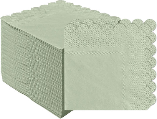 100 Pack Sage Green Cocktail Napkins - Chic Disposable Paper Napkins for Parties