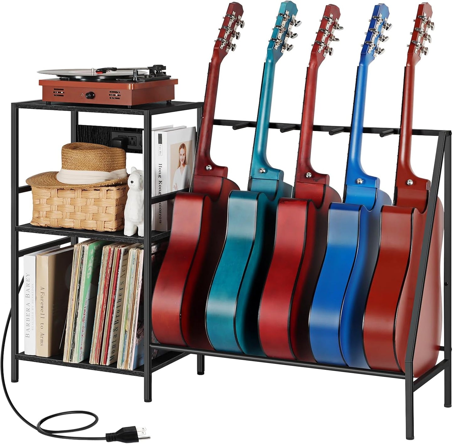 5-in-1 Guitar Stand with Record Storage - OYEAL
