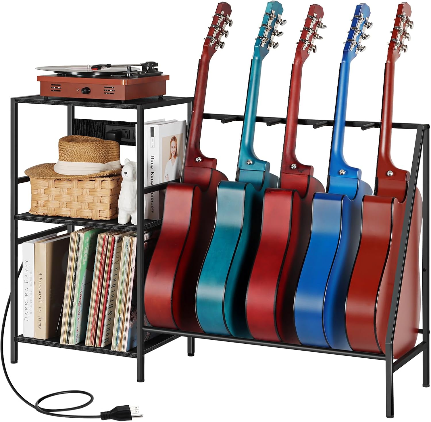 5-in-1 Guitar Stand with Record Storage - OYEAL