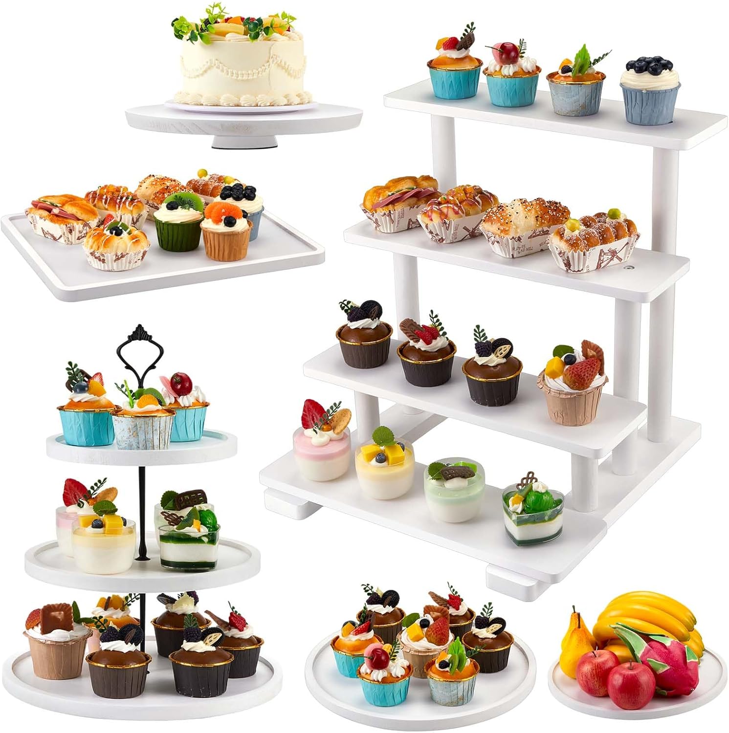 Rustic Wood Cake Stands Set of 6 for Elegant Dessert Displays
