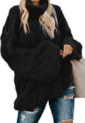 Womens Turtle Neck Chunky Cable Knit Sweater - Loose Cozy Pullover