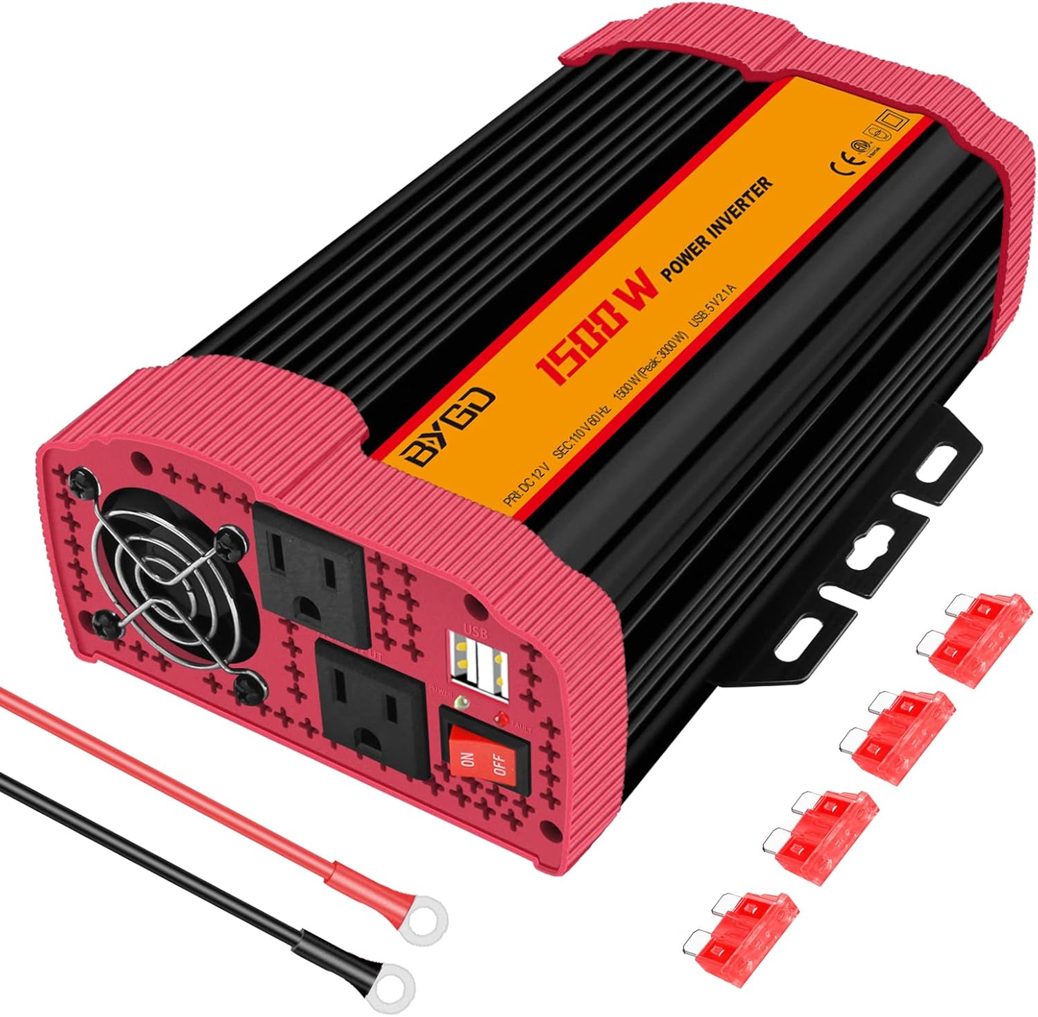 1500W Car Power Inverter - Dual Outlets, Dual USB - Truck, RV, Emergency