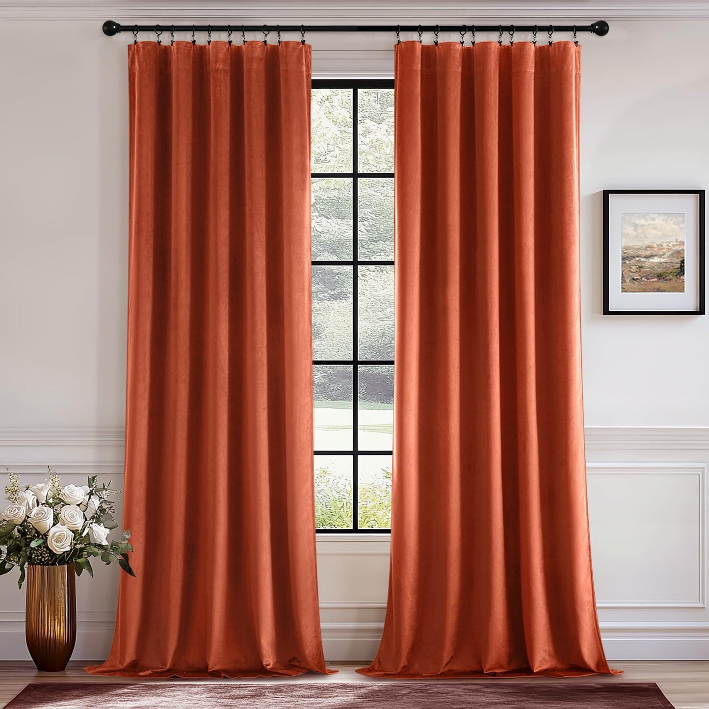 MIULEE Burnt Orange Velvet Curtains for Bedroom & Living Room