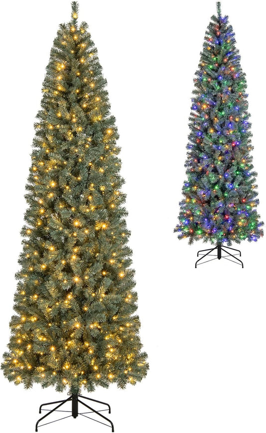 HAPPYGRILL 9 FT Pre-lit Pencil Christmas Tree with LED Lights
