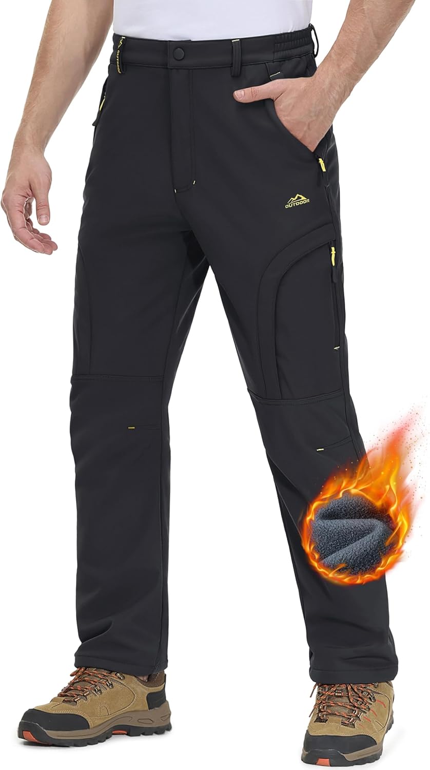 MAGCOMSEN Men's Winter Pants: 5 Zip Pockets, Water Resistant, Fleece Lined