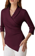 GRACE KARIN V Neck 3/4 Sleeve Wrap Work Top - Elegant Asymmetric