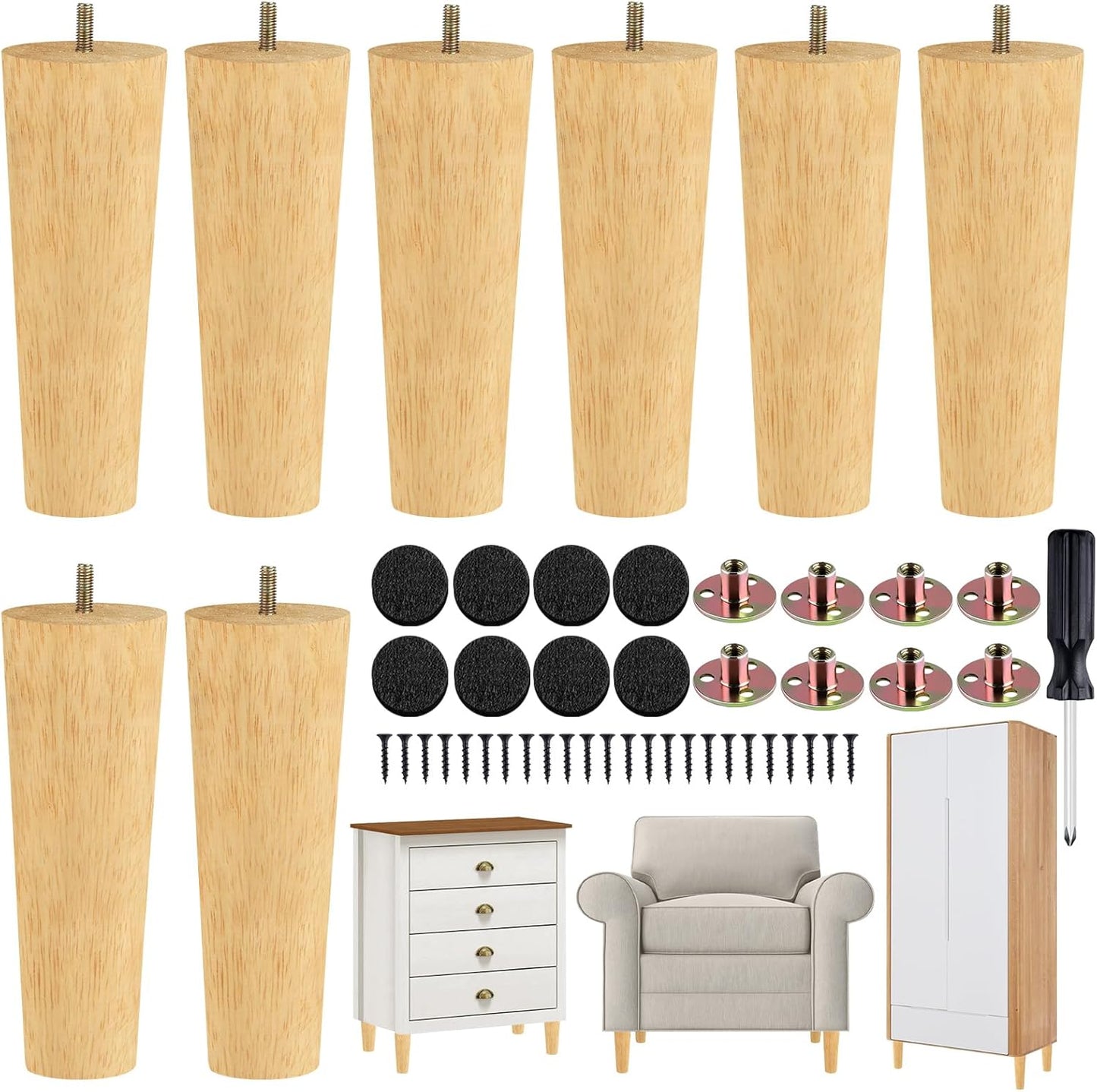 TURSTIN 8 Pieces Solid Wood Furniture Legs for DIY Projects