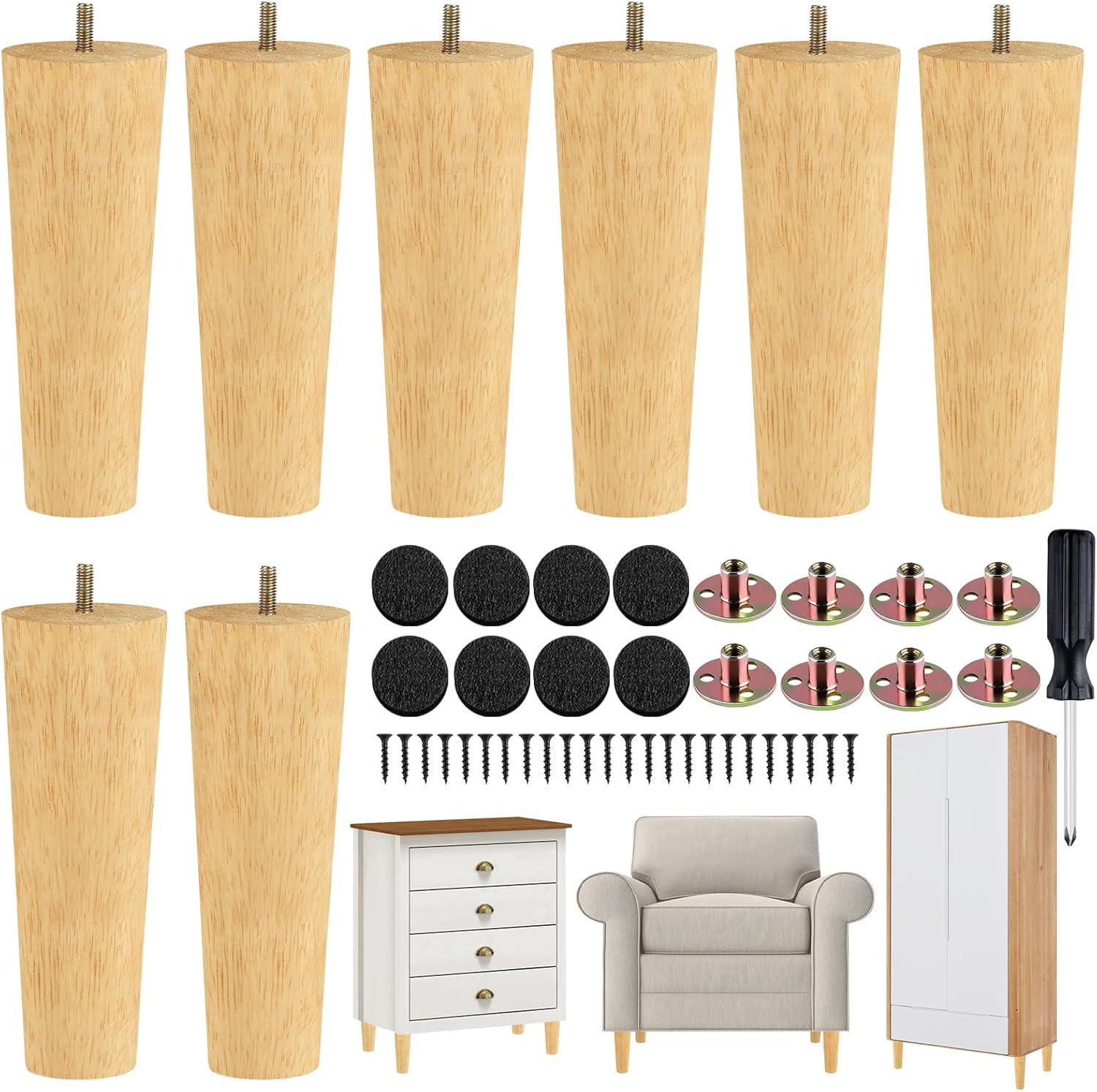 TURSTIN 8 Pieces Solid Wood Furniture Legs for DIY Projects