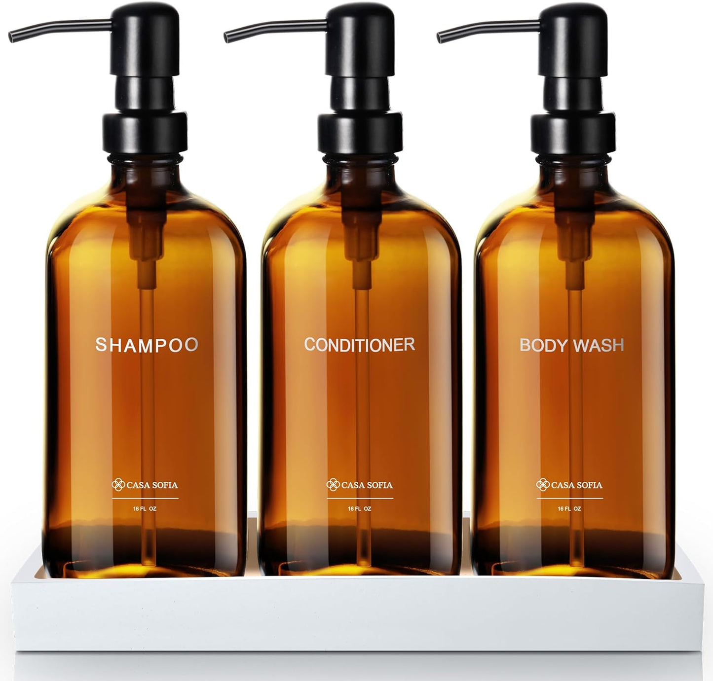 Refillable Amber Dispenser Set | Modern Bathroom Must-Have