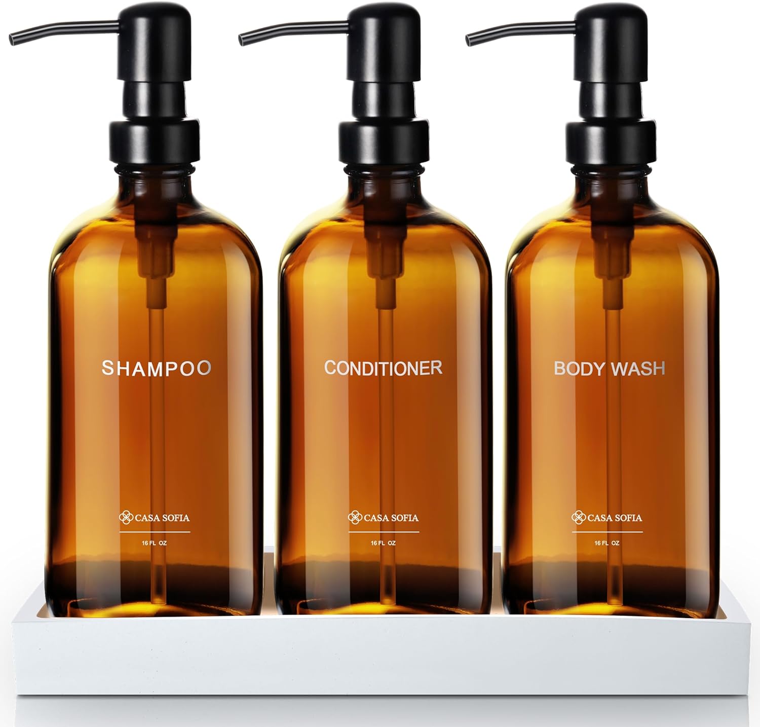 Refillable Amber Dispenser Set | Modern Bathroom Must-Have