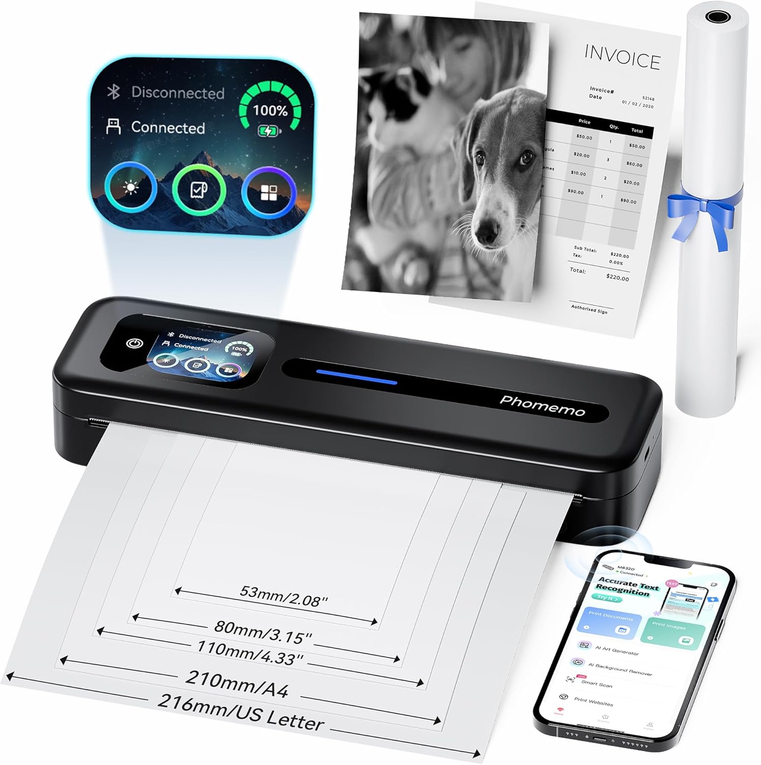 Phomemo M832D Portable Printer with Touchscreen for Travel