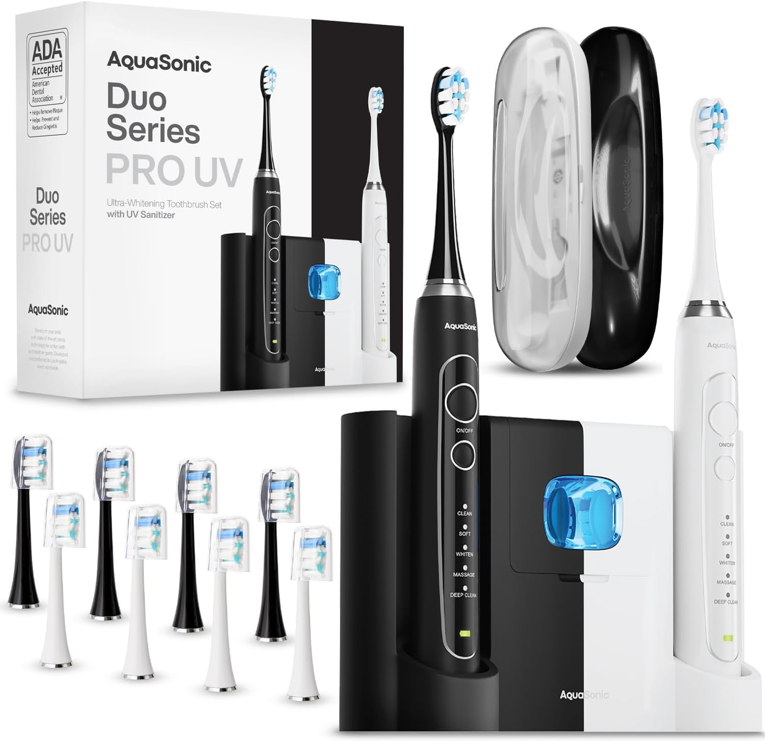 Aquasonic Duo Series PRO UV Electric Toothbrush with Sanitizer