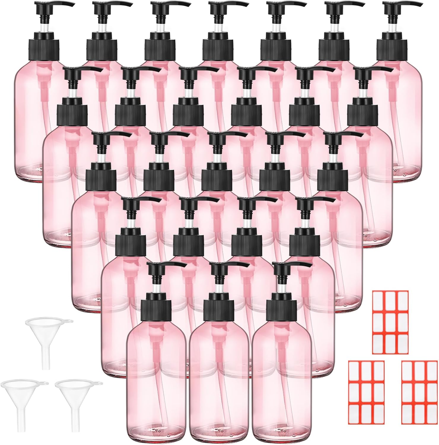 24 Pcs 8 oz Glass Pump Bottle Set for Essential Oils and More