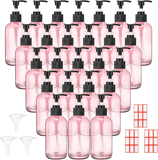 24 Pcs 8 oz Glass Pump Bottle Set for Essential Oils and More