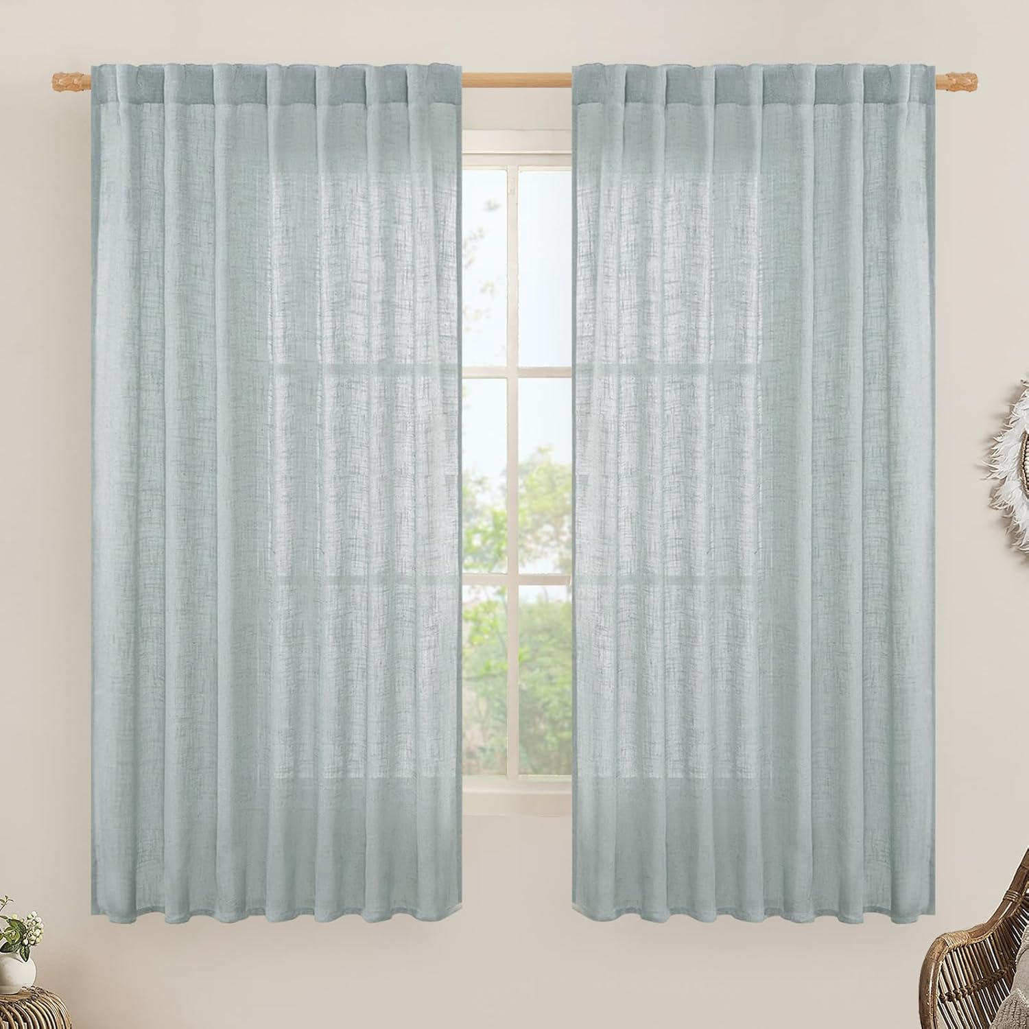 LAMIT Extra Wide Linen Curtains for Living Room, 60 x 63 in
