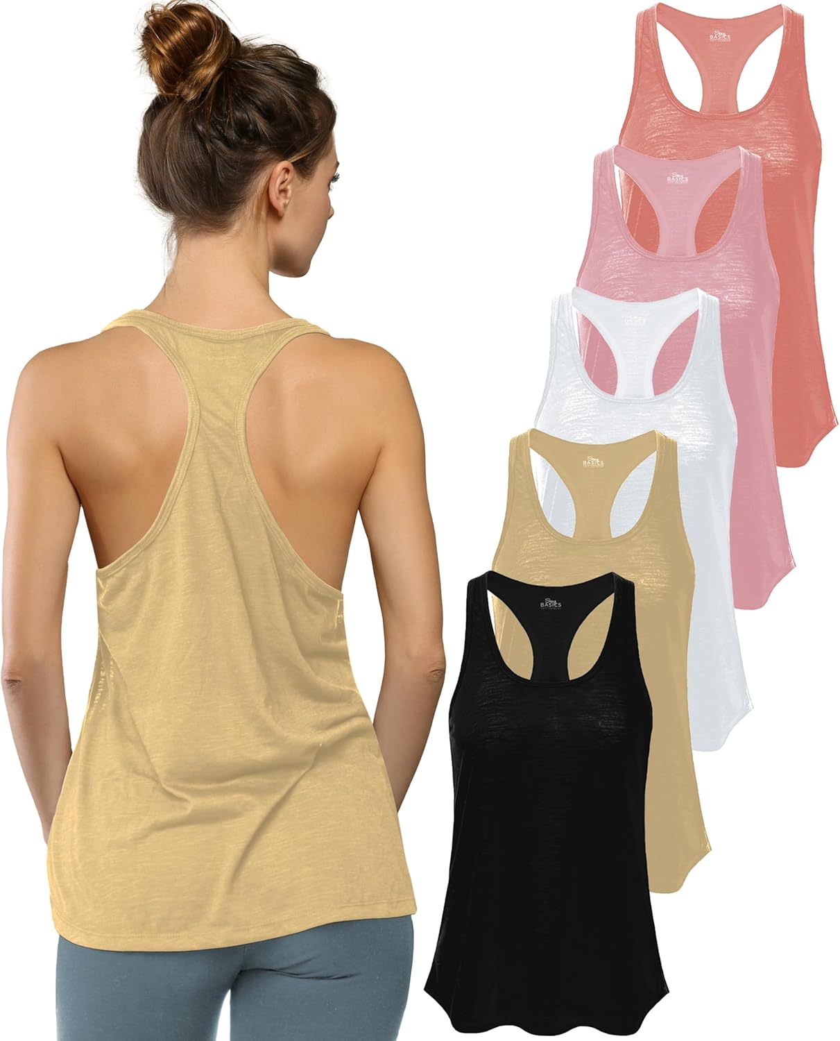 Women's 5 Pack Everyday Flowy Burnout Racer Back Tank Tops