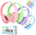 Classroom Headphones Bulk 10-Pack with Microphone - Student On-Ear Set