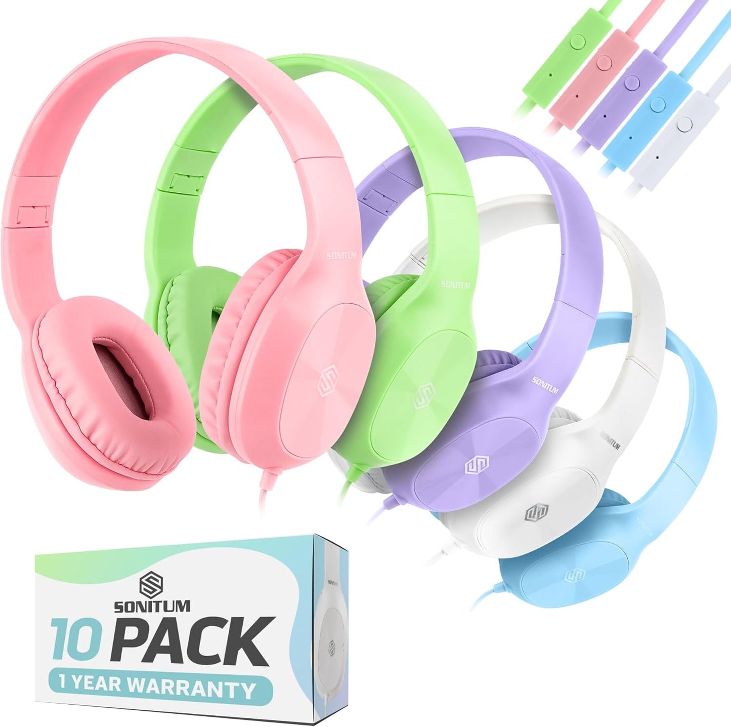 Classroom Headphones Bulk 10-Pack for Kids with Microphone
