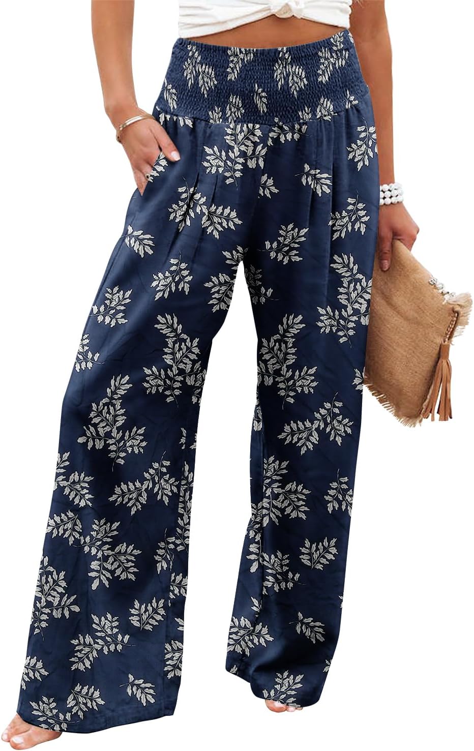 Angerella Womens Elastic High Waisted Palazzo Pants for Comfort