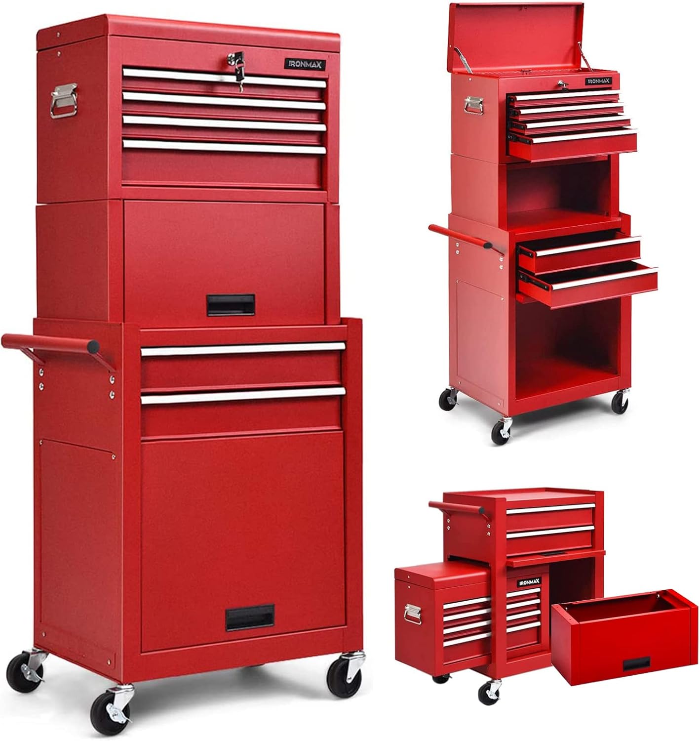 Goplus 3-in-1 Rolling Tool Chest with Lockable Wheels and Drawers
