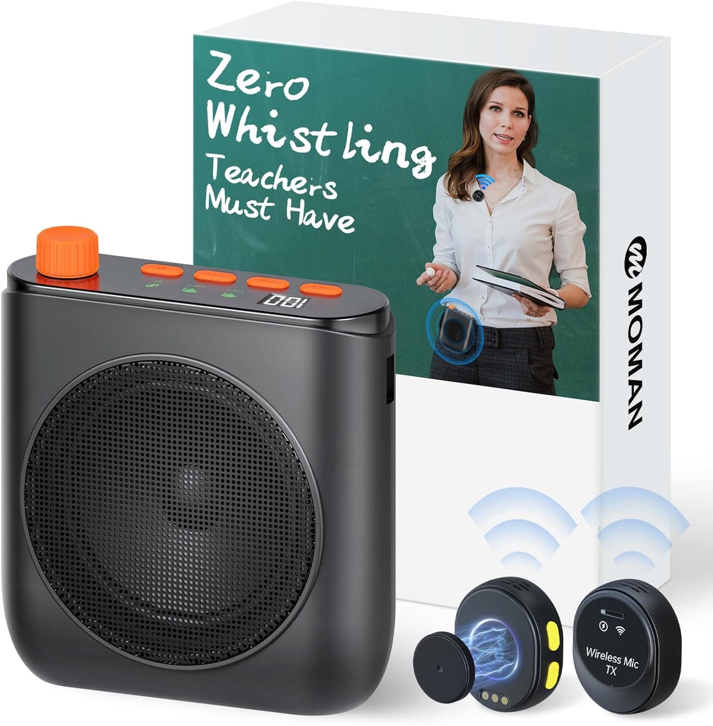 Moman Voice Amplifier with Wireless Lavalier Microphones for Teachers