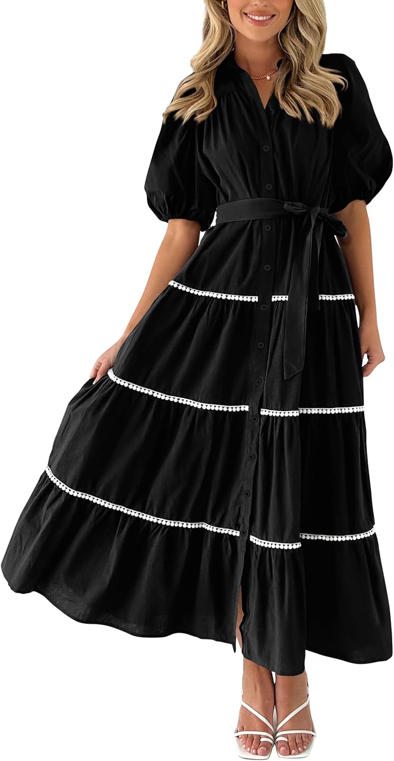 PRETTYGARDEN Women's Summer Button Down Maxi Dress for Style