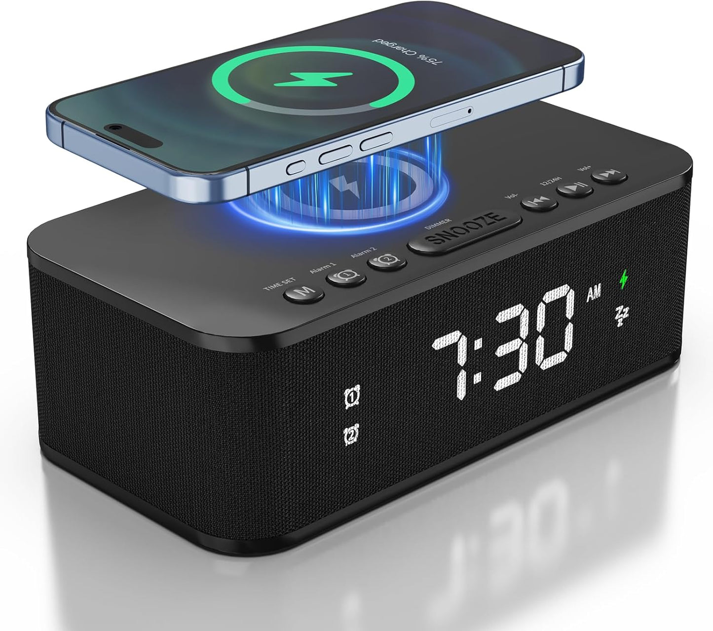 Digital Alarm Clock with White Noise and Wireless Charging