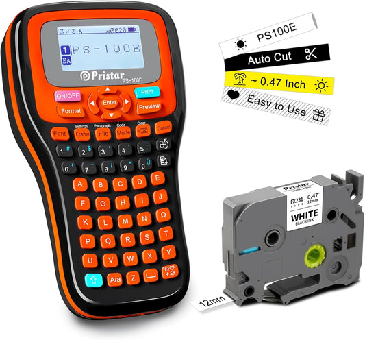 Pristar PS-100E Label Maker: Portable, Rechargeable, Organize with Ease