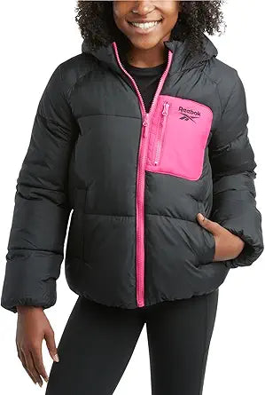 Reebok Girls Winter Jacket - Heavyweight Quilted Puffer Coat