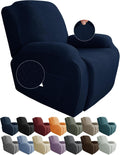 Recliner Chair Covers 4-Piece Stretch Jacquard Slipcover - Navy Blue