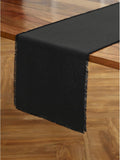 Black Linen Table Runner 14 x 60 in - Fringe Accent for Holiday Tables