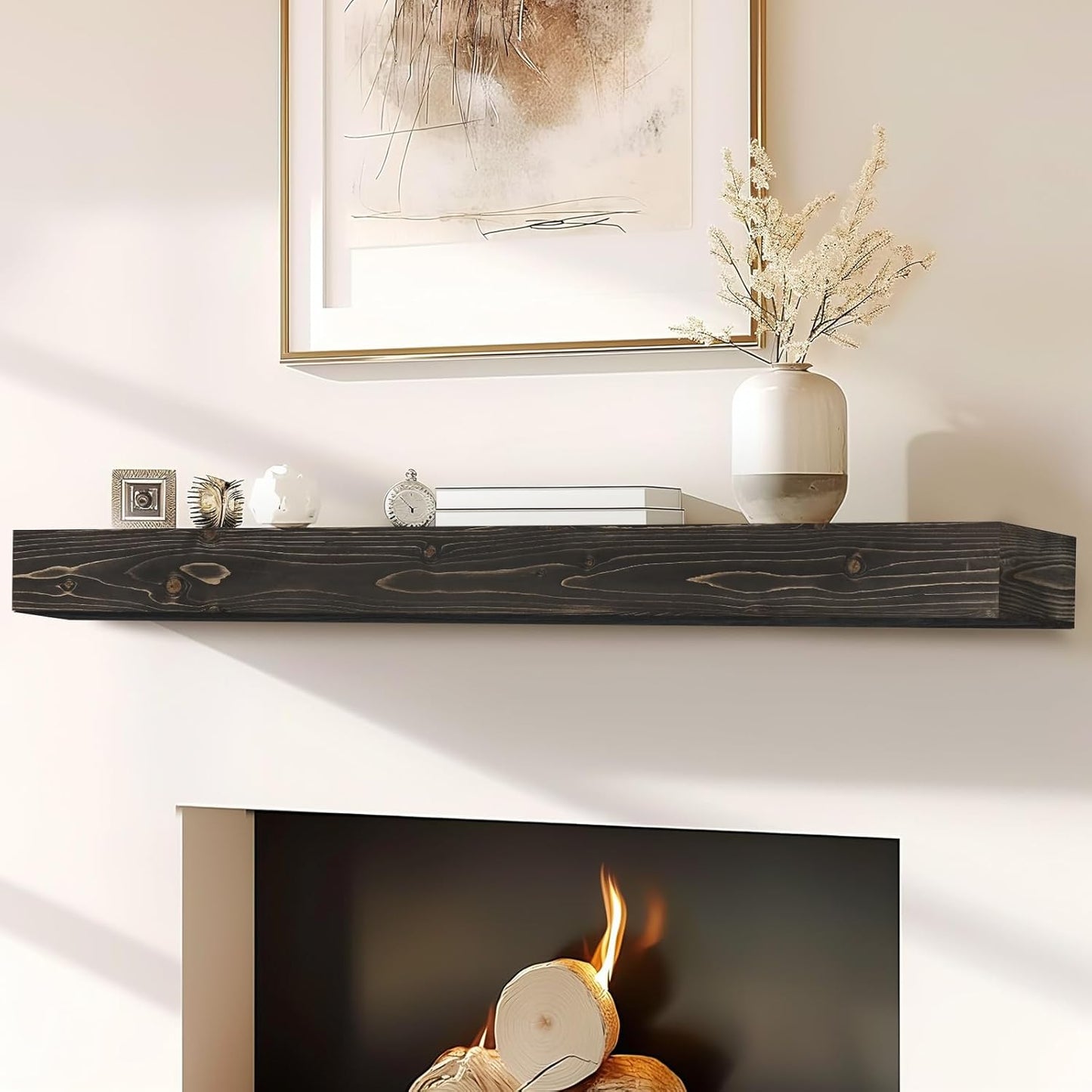 60x8x3 Handcrafted Rustic Solid Wood Fireplace Mantel Shelf