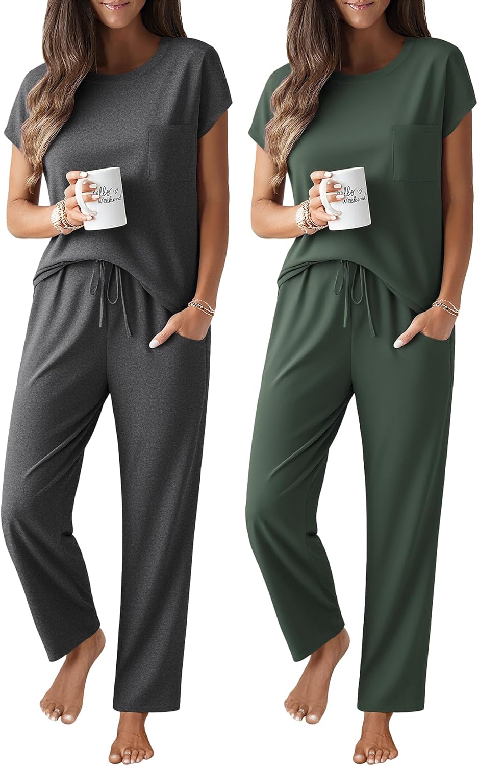 Ekouaer Pajamas for Women Set Cap Sleeve Top and Pants Soft Sleepwear