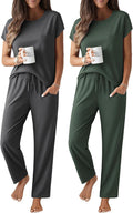 Ekouaer 2 Packs Pajamas for Women Set Cap Sleeve Top and Pants - Soft