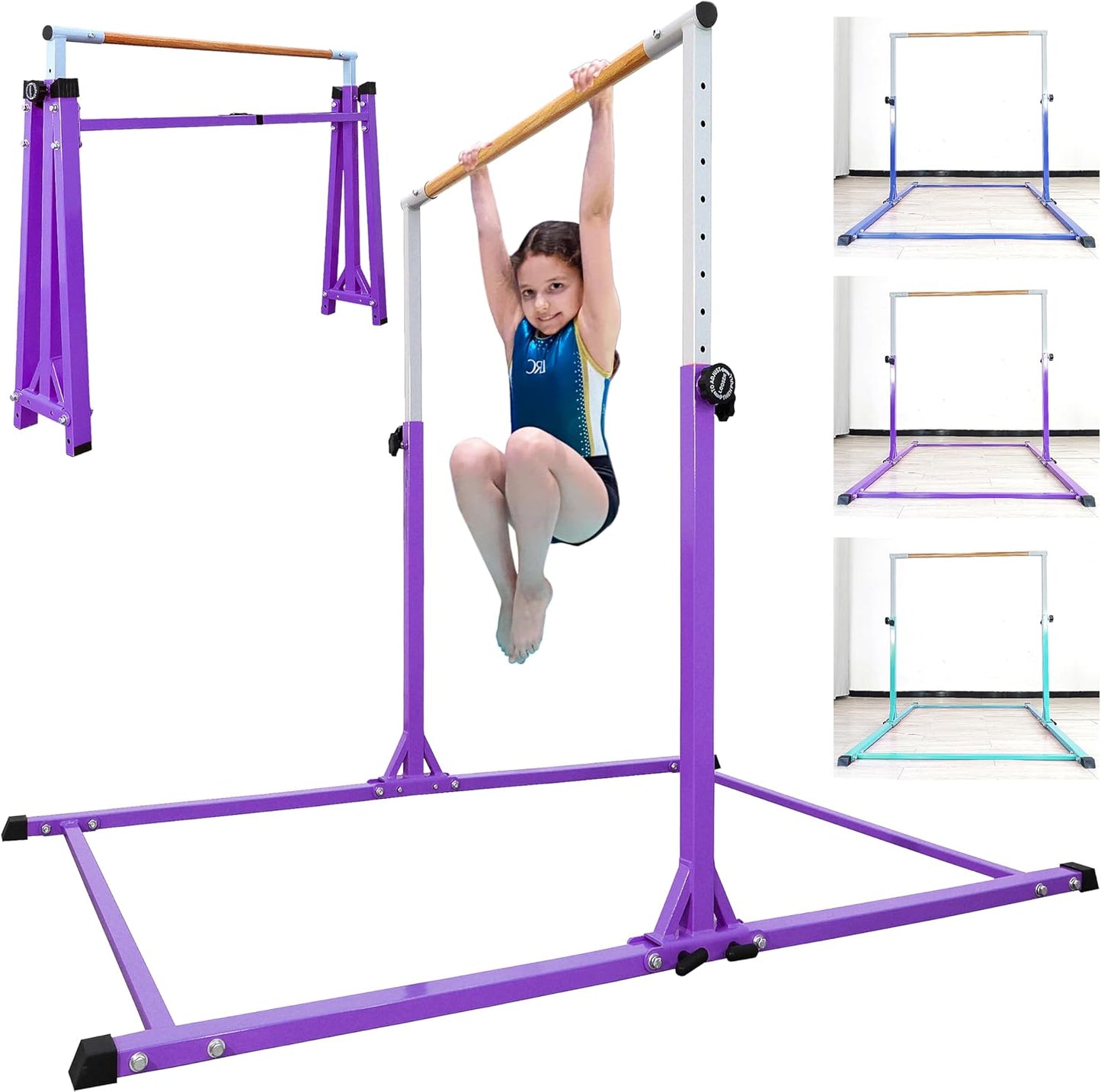 Foldable Gymnastic Bar for Kids & Teens - Adjustable Height 5FT/6FT