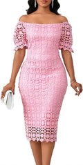 Elegant Sexy Floral Lace Off Shoulder Midi Dress for Parties