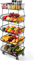 Fruit Vegetable Storage Basket 5-Tier Stackable Cart - Rolling