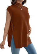 Women's Maternity Turtleneck Sweater Vest - Sleeveless Split Hem