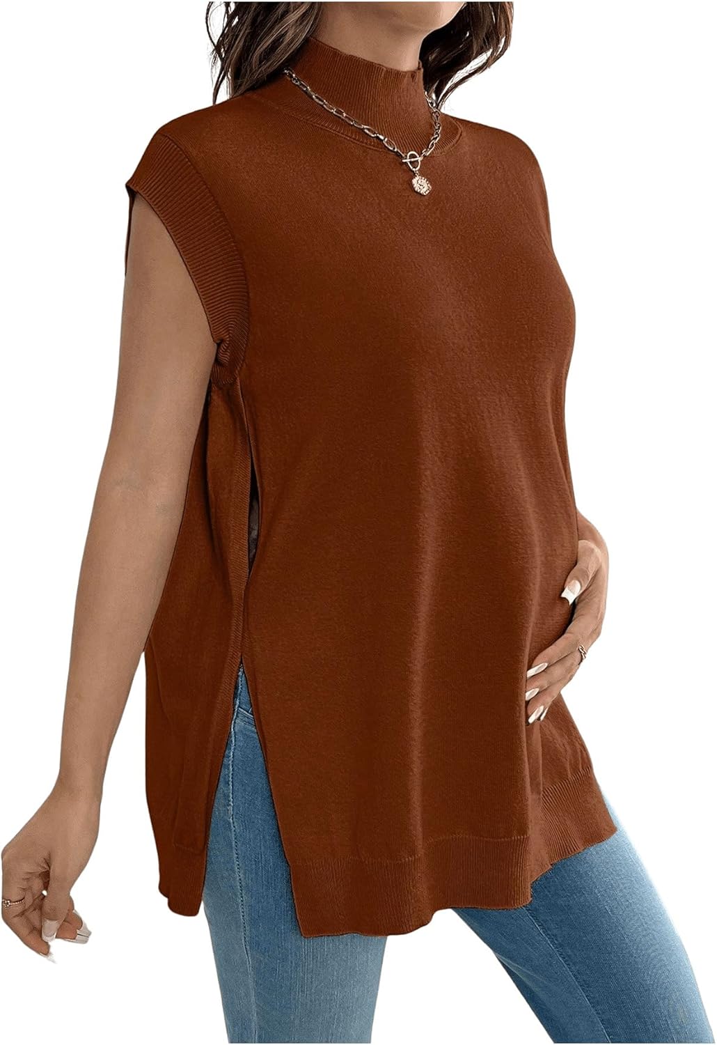 MakeMeChic Women's Maternity Turtleneck Sweater Vest for Comfort