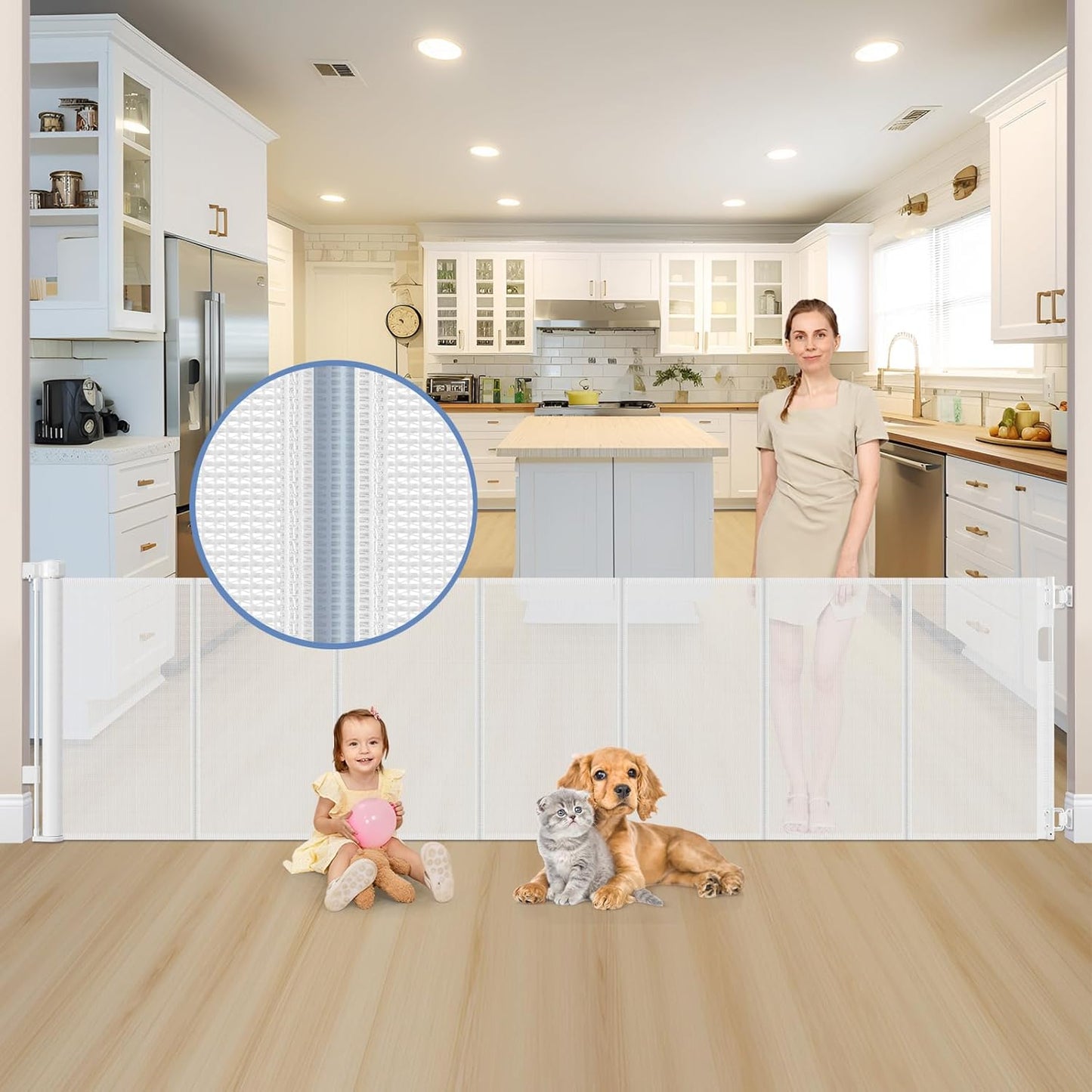 Reinforced 120 Inch Extra Wide Retractable Baby Gates for Safety