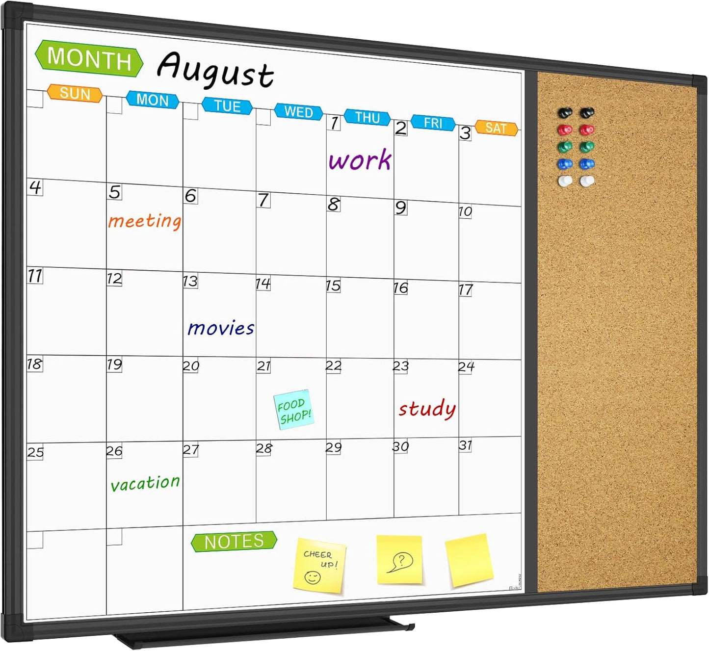 Magnetic Calendar Whiteboard & Corkboard Combo for Home Office