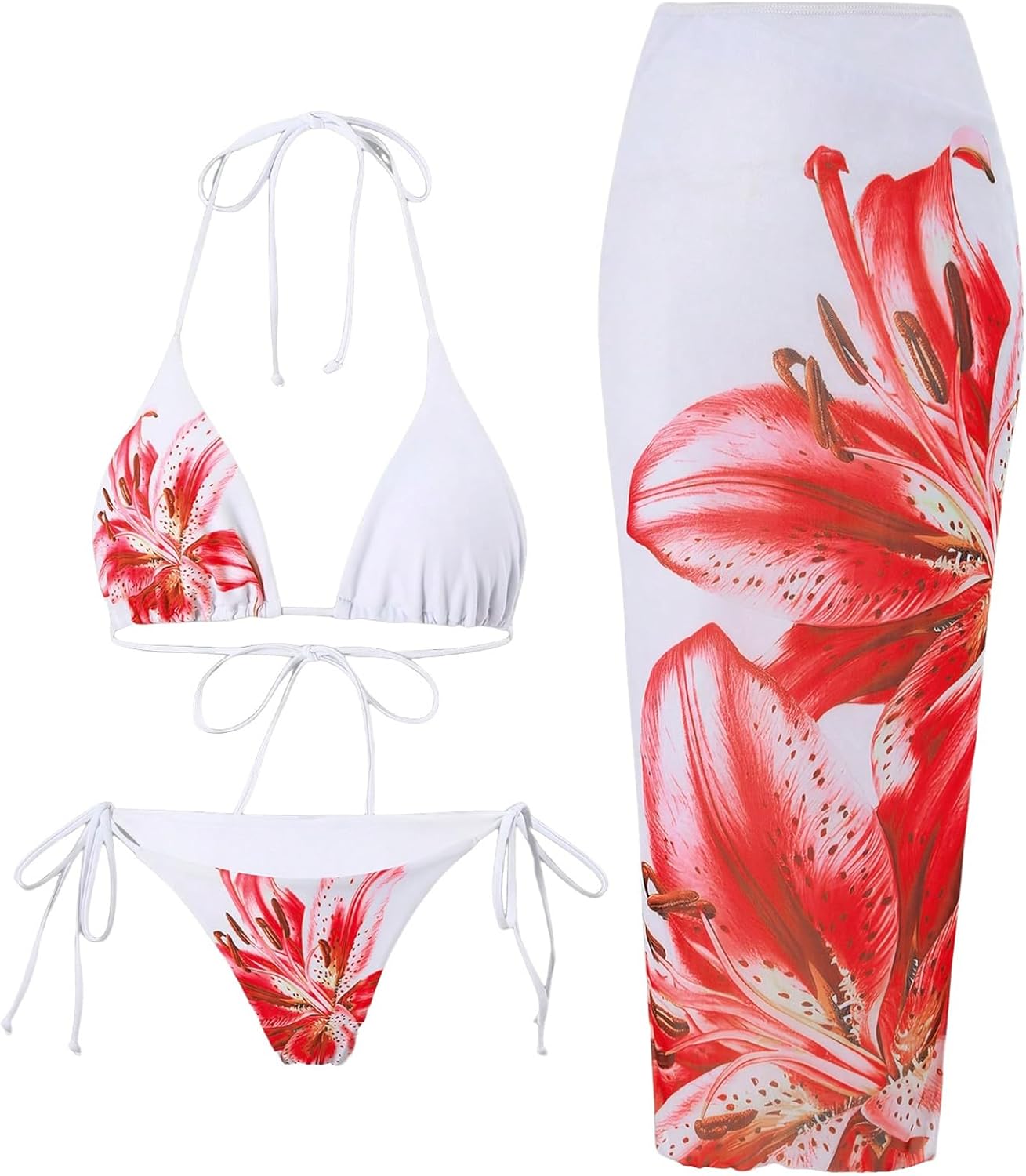 ZAFUL Womens 3pcs Swimsuit Floral Halter Bikini Set Review