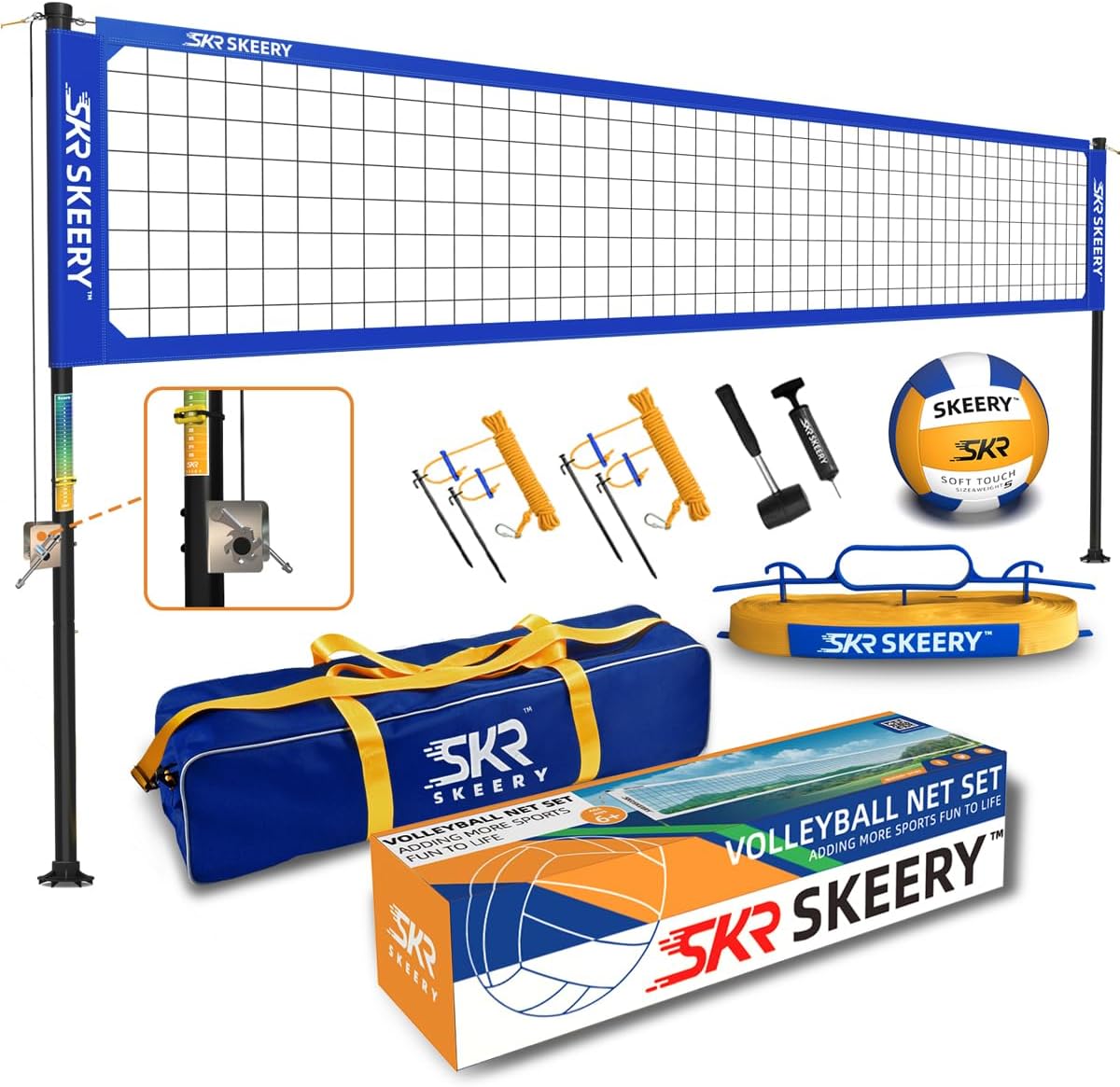 Outdoor Heavy Duty Volleyball Net Set with Adjustable Poles