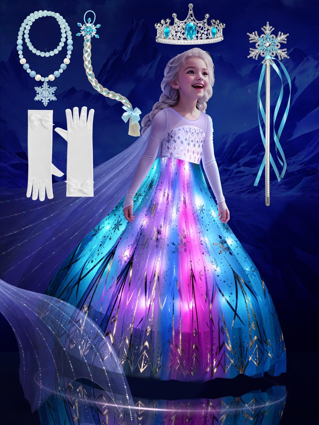 Enchanting Princess Costume for Girls with LED Light Features