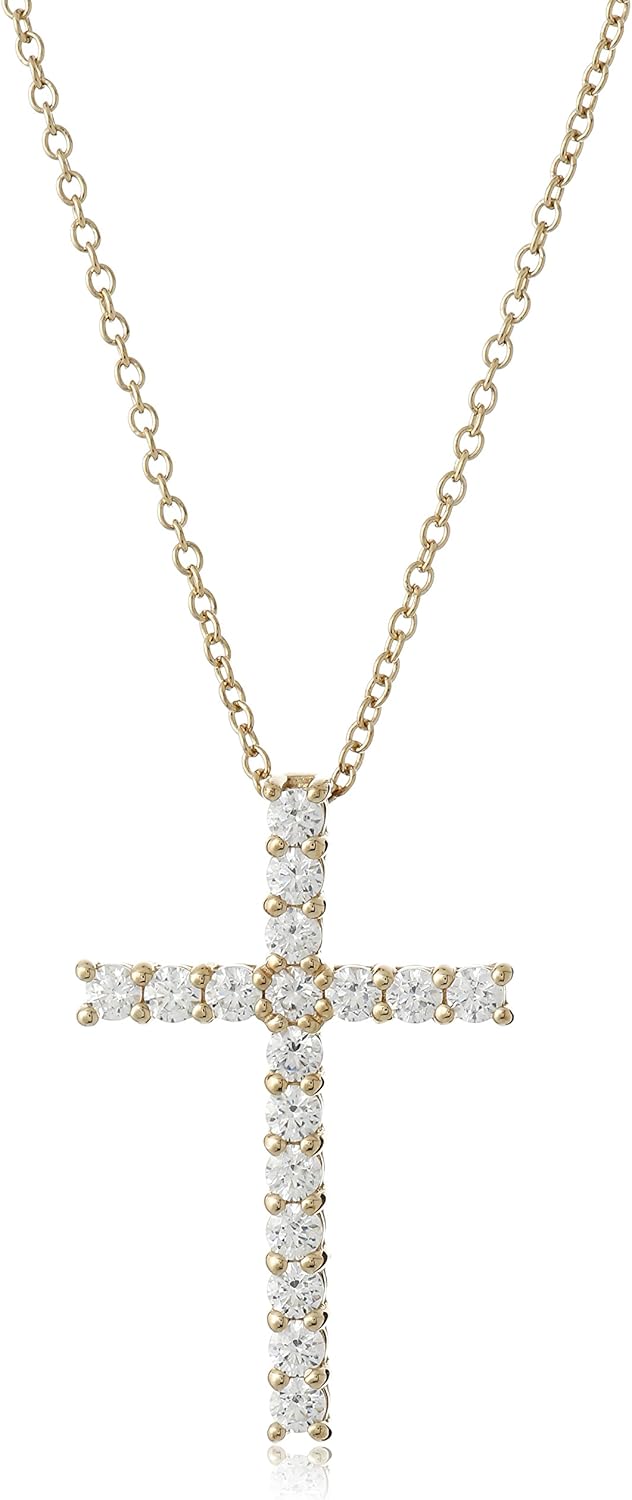 Elegant 18in Gold Plated Sterling Silver Cross Pendant Necklace