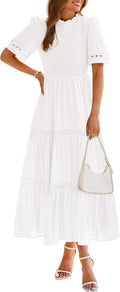 Summer Dresses for Women 2025 Smocked Gingham Maxi Dress - Flowy Fit