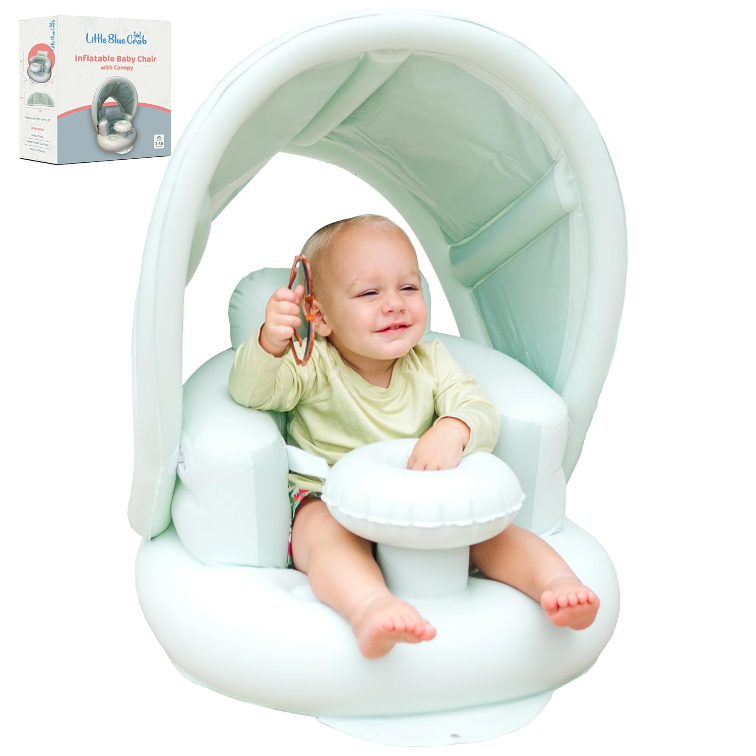 Portable Inflatable Baby Seat with Built-In Pump & Sun Canopy - Little Blue Crab